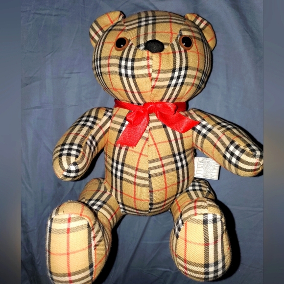 Burberry Nova Check Teddy Bear 10" Plush Red Ribbon Brown Black Red Plaid - Picture 1 of 5